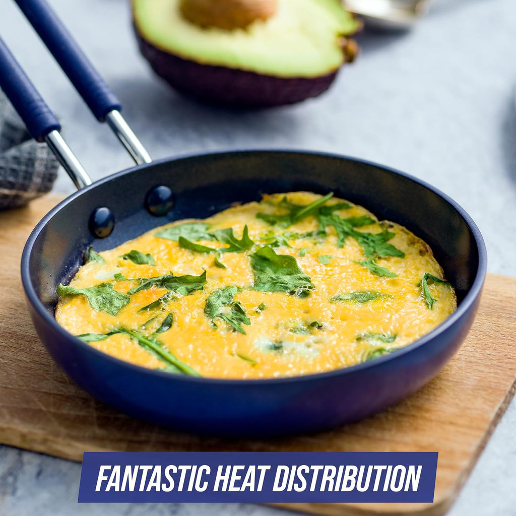 Blue Diamond Mini Egg Frying Pan Skillet, Diamond Infused Healthy Ceramic Nonstick, Pfas And Pfoa-Free, Dishwasher And Oven Safe, Even Heating, Metal Utensil Safe, Warp Control Base, Blue