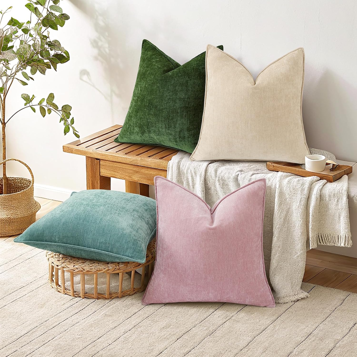 Decoruhome Fall Couch Throw Pillow Covers 12X20 Set Of 2, Decorative Soft Velvet Modern Cozy Chenille Lumbar Pillow Cases With Elegant Design For Sofa Bed Living Room Home Decor, Beige