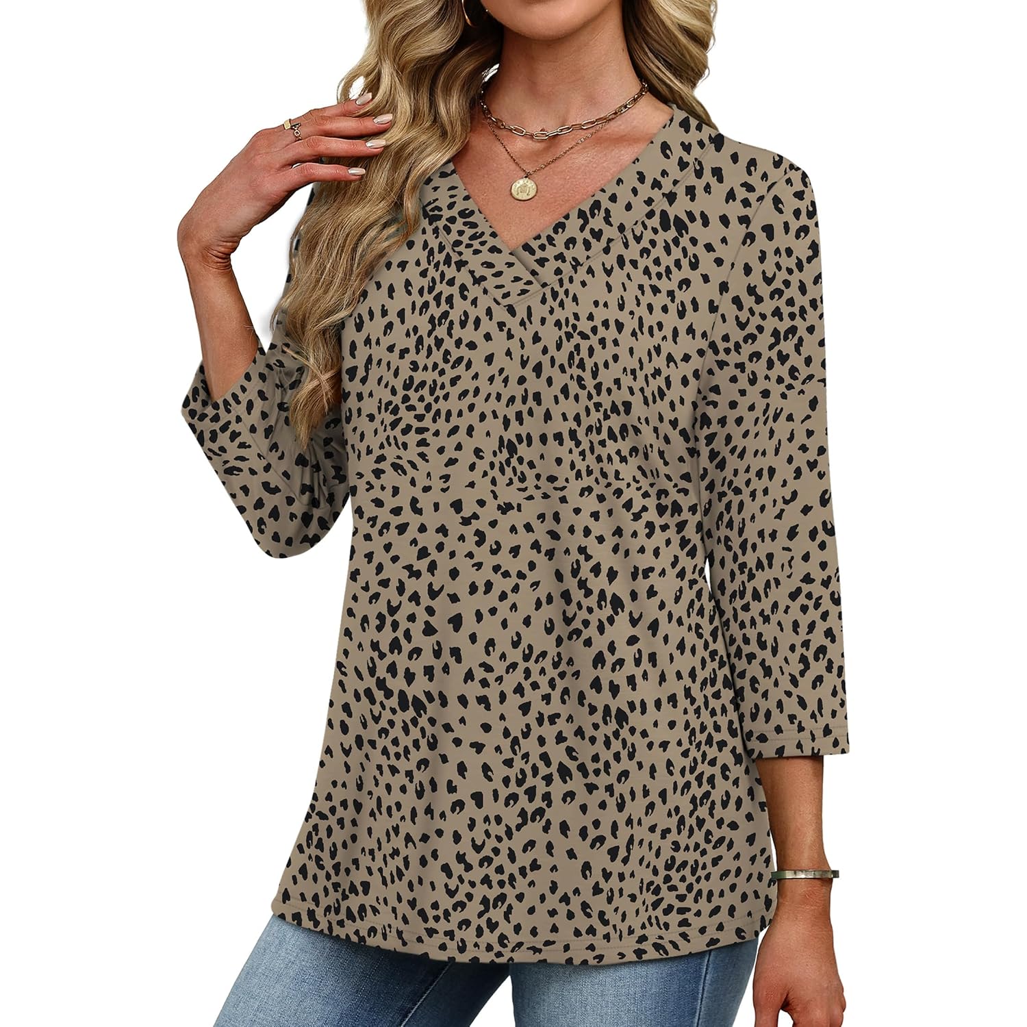 Xieerduo 3/4 Length Sleeve Womens Tops V Neck T Shirts Summer Clothes Basic Blouses Dressy Casual 2026 Spring Outfits