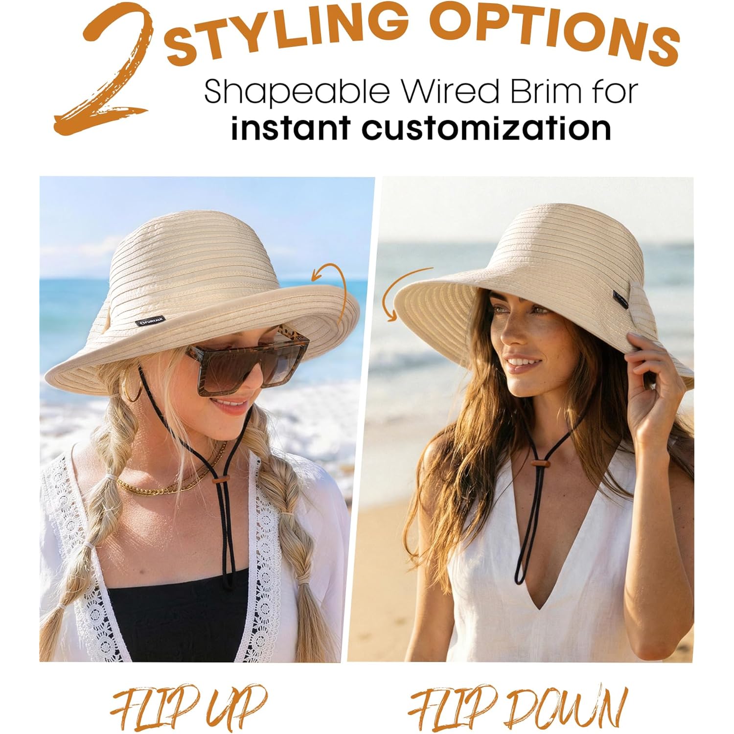 FURTALK Women's Wide Brim Sun Hat Ladies UPF80+ UV Protection Foldable Beach hat