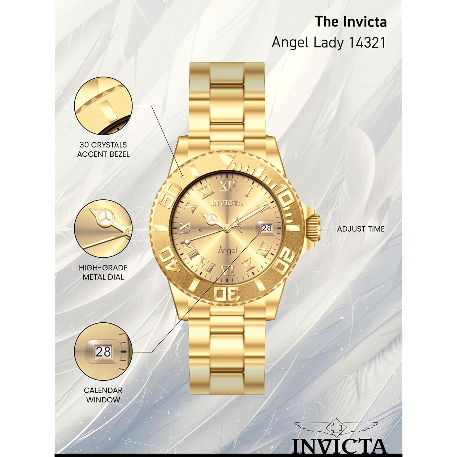 Invicta Women'S Angel 40Mm Gold Tone/Rose Tone Stainless Steel Quartz Watch, Gold (Model: 14321, 14368)