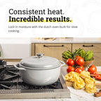 Lodge Essential Enamel Cast Iron Dutch Oven 6 Quarts - Perfect for Bread Baking, Braising, Marinating & Slow Cooking, Features Moisture-Sealing Lid & Dual Handles, Kitchen Essentials, Oyster White