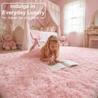 Light Pink Area Rugs for Bedroom Girls, Living Room Decor, Fluffy Fuzzy Plush Shag Rug 4x6 for Kids Room, Soft Cute Aesthetic Floor Fur Carpet for Baby, Toddler, Teen, Nursery, Preppy Dorm, Playroom
