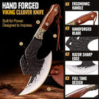 Hand Forged Viking Knife 6.2" Meat Cleaver With Sheath, Chinese Kitchen Axe Boning Knife For Meat Cutting, High Carbon Steel Butcher Knife Home Outdoor Bbq Camping Birthday Gifts For Men Dad