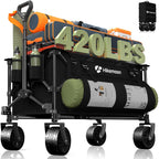150L Collapsible Wagon Compact With Big Wheels, 420Lbs Black | Wagons Carts Foldable, Heavy Duty, Portable, All-Terrain, Utility Folding Cart For Shopping/Beach/Garden/Camping/Sports