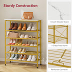 Tajsoon 6 Tier Shoe Rack Organizer for 20-24 Pairs of Shoes, Metal Mesh Shoe Shelf for Closet, Industrial Shoe Rack for Entryway Shoe Storage with X Shape Fixed Frame, White & Gold