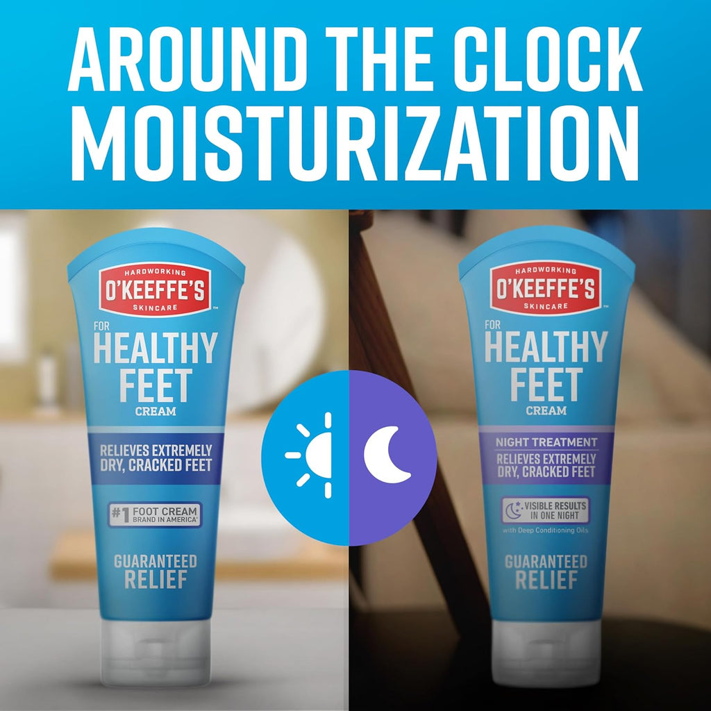 O'Keeffe's for Healthy Feet Foot Cream; 3.0 Ounce Tube and O'Keeffe's for Healthy Feet Night Treatment Foot Cream; 3.0 Ounce Tube; Relieves Extremely Dry; Cracked Feet