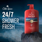Old Spice Refreshing Body Wash For Men, 3X Defense, 24/7 Shower Fresh With Long Lasting Scent, Red Collection, Captain With Bergamot Scent, 33.4 Oz