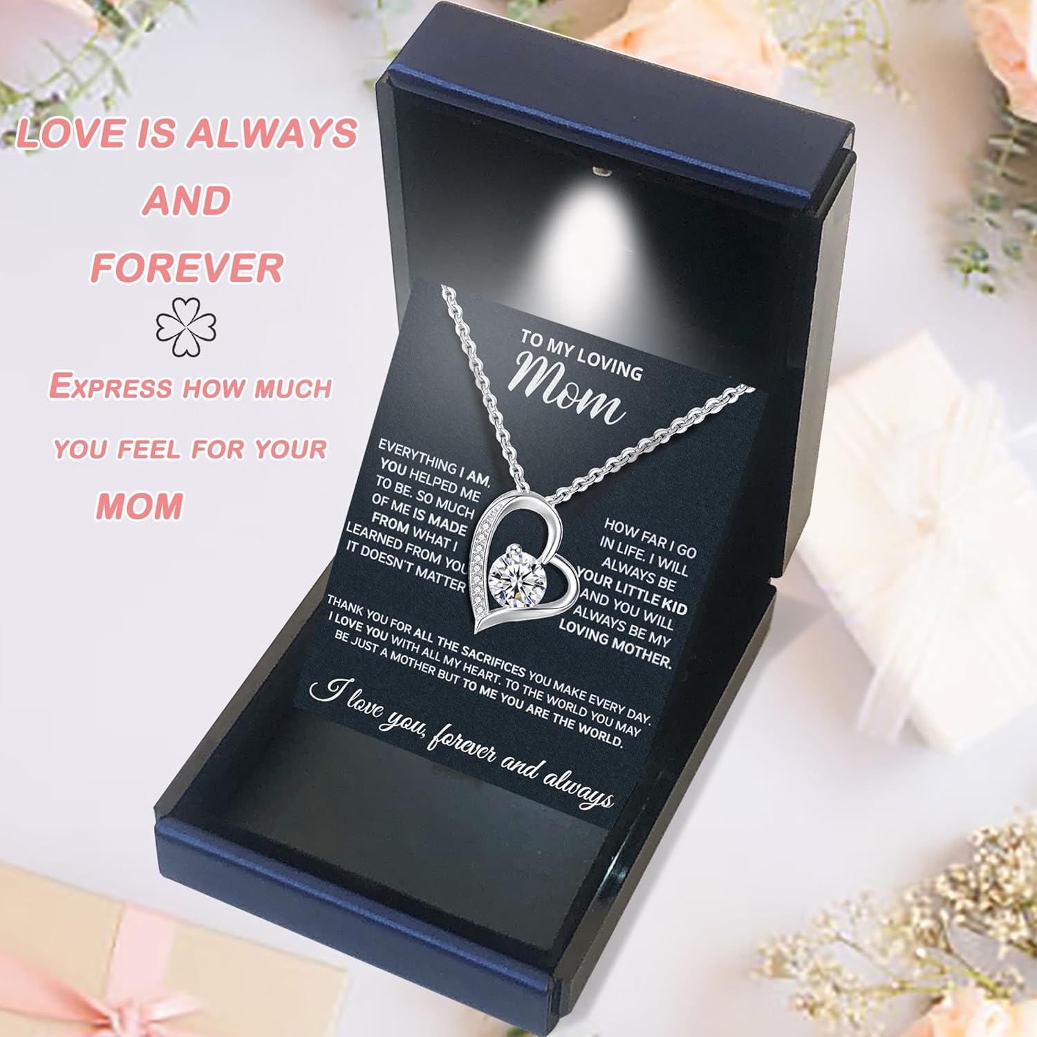Mothers Day Gifts For Mom From Son Daughter Mom Necklace For Women 925 Sterling Silver New Mom Gifts Birthday Gifts With Heartfelt Message & Lighted Box
