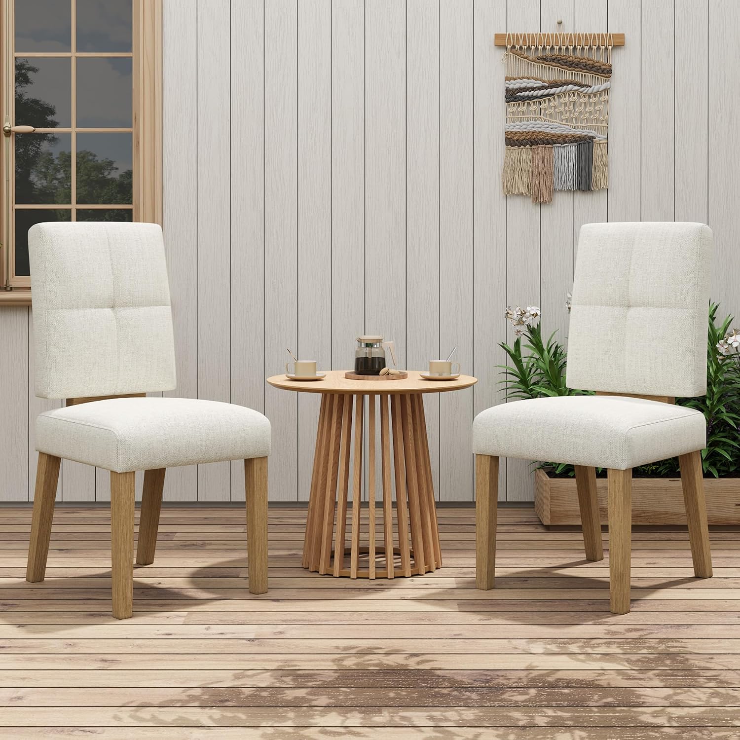 Wooden Dining Chairs Set Of 4, Modern Farmhouse Dining Room Chairs With Cloud-Like Thick Cushion, Solid Wood Frame, Upholstered Kitchen Chairs For Dining Room, Living Room, Restaurant, Easy Assemble