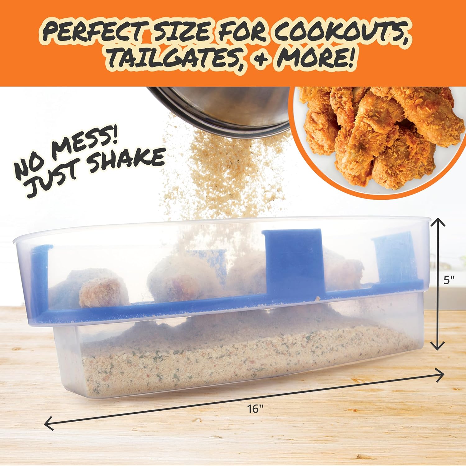 Cook'S Choice Xl Original Better Breader Bowl 16" Mess-Free Breading Station For Chicken, Fish, Wings & Vegetables – Shake & Coat Batter Tray W Lid For Air Fryer Prep, Fish Fry, Tenders & Easy Cleanup