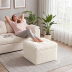 23.6In Pouf Ottoman, Corduroy Ottoman Foot Rest With Dual‑Layer Support, Large Poofy Pouf With Soft Chunk‑Foam Top & Firm Foam Base, Floor Foot Stool For Living Room, Beige