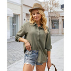 Jekaoyi Womens Button Down Shirts Cotton Casual Long Sleeve Gauze Tops Collared Loose Fit Womens Blouses