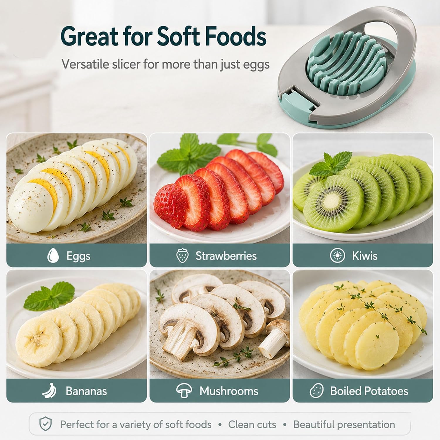 Egg Slicer For Boiled Eggs Strawberry Cutter With Stainless Steel Wire （Green）
