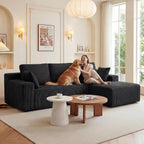 Cloud Sectional Boneless Couches For Living Room, Modular L Shaped Couch With Deep Seat Oversized Right Facing Chaise, Memory Foam Compressed Spineless 3 Seater Sofa For Apartment, Black