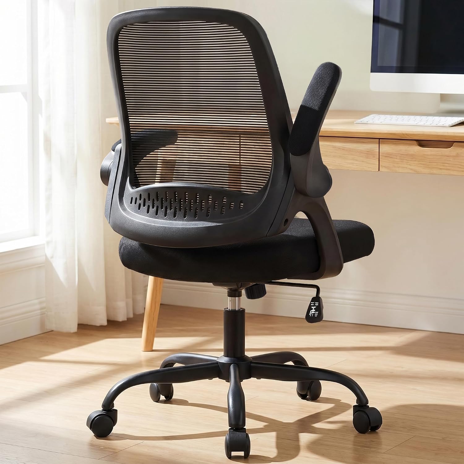 Neo Chair Office Chair Gaming Desk Computer Mesh Ergonomic Chair With Flip-Up Arms Comfy Lumbar Support Adjustable Height Rolling Wheels Chair For Home Office (Black)