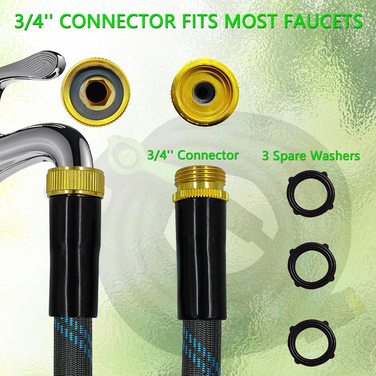 Junredy Garden Hose 50 Ft, Non-Expandable Heavy-Duty Flexible & Lightweight Water Hose With 10-Function Nozzle, No-Kink, Leak-Proof Super Fabric, Solid Fittings For Lawn, Car, Outdoor (Black Blue)