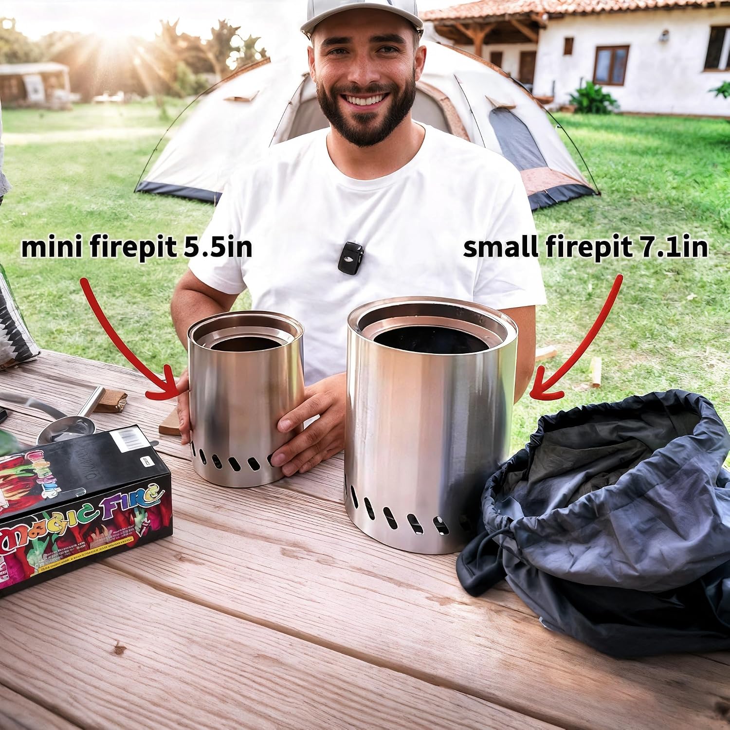 Hgd Tabletop Fire Pit, Smokeless Firepit Outdoor, Mini Fire Pit For With Carry Bag For Camping Backyard Patio Garden Picnic, Silver