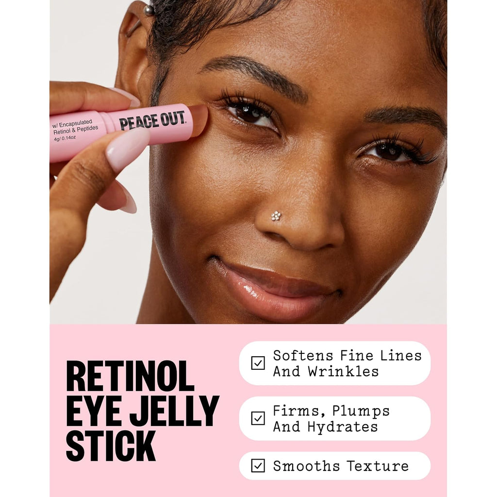 Peace Out Retinol Eye Jelly Stick, Hydrating Under Eye Treatment For Fine Lines & Wrinkles, With Encapsulated Retinol, Peptides & Squalane, Non-Irritating Formula (0.14 Oz)