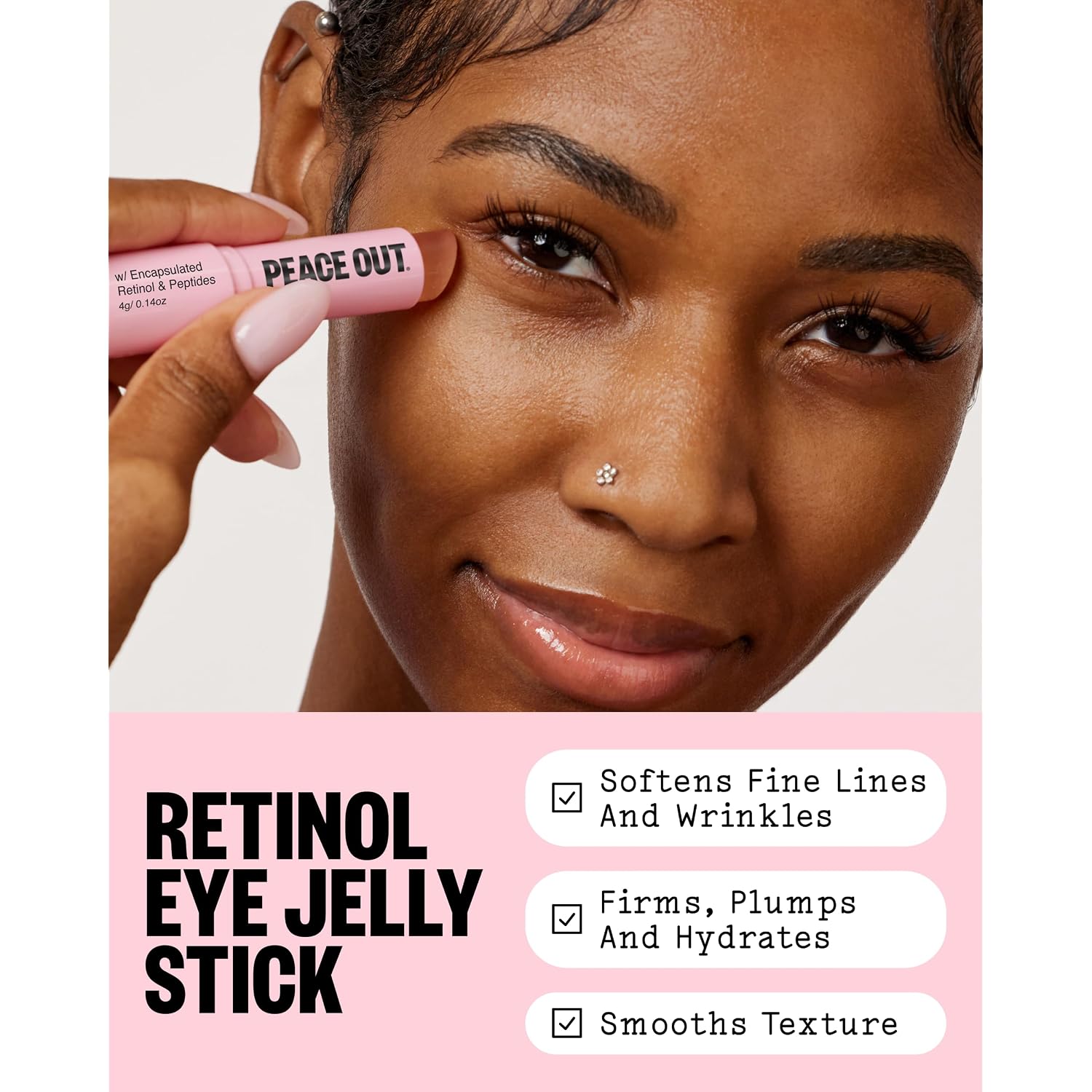 Peace Out Retinol Eye Jelly Stick, Hydrating Under Eye Treatment For Fine Lines & Wrinkles, With Encapsulated Retinol, Peptides & Squalane, Non-Irritating Formula (0.14 Oz)