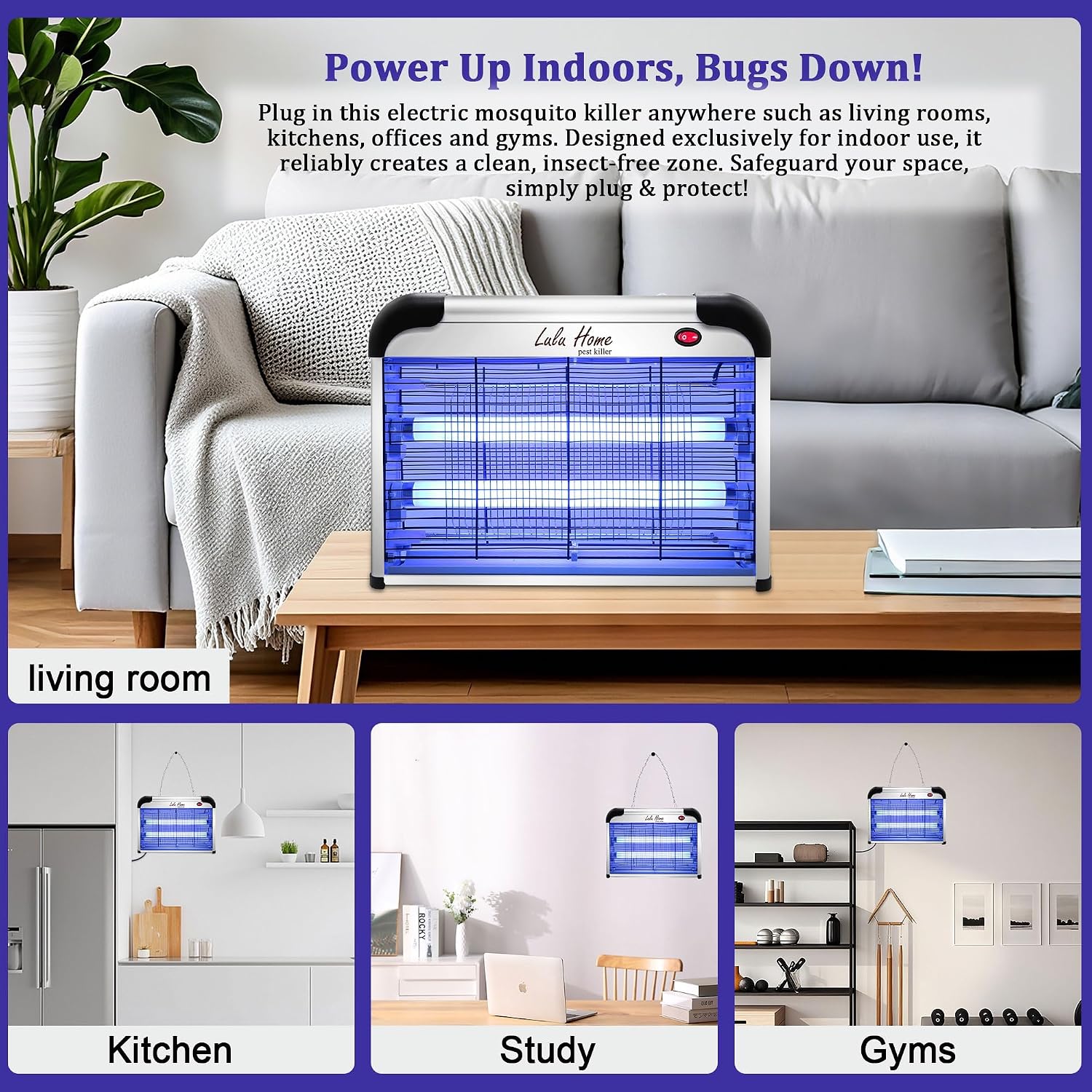 Lulu Home Electric Bug Zapper, Aluminium Indoor Mosquito Killer Insect Trap For Mosquito, Bug, Fly With Powerful 2800V Grid 25W Bulbs