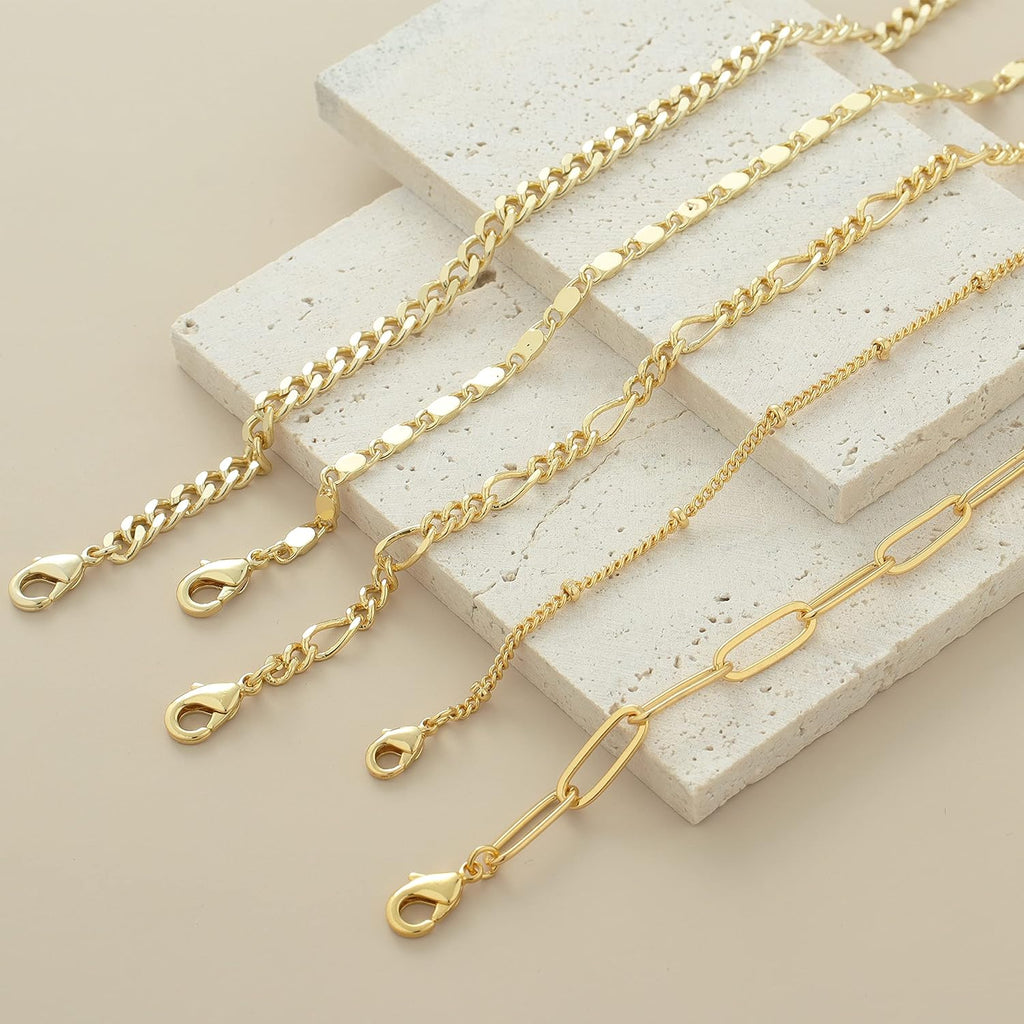 Gokeey Ankle Bracelets for Women, 14k Gold Plated Jewelry Set Waterproof Layered Cuban Figaro Link Chain Anklets Set Gold Anklets Summer Boho Beach Jewelry Gift Adjustable Size