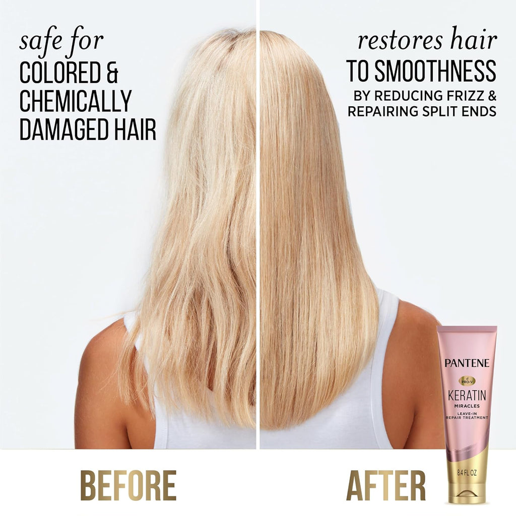 Pantene Keratin Leave-In Conditioner With Argan Oil, Protein Treatment For Dry, Damaged & Color-Treated Hair, Repairs Split Ends & Protects From Damage, Formaldehyde-Free, 8.4 Fl Oz