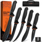 Butcher Knife Set - Non-Slip Skinning Knife Set With Roll Bag, Professional Game Processing Knives Sets - Butcher & Skinning Boning Knives With German Stainless Steel, Gift For Men