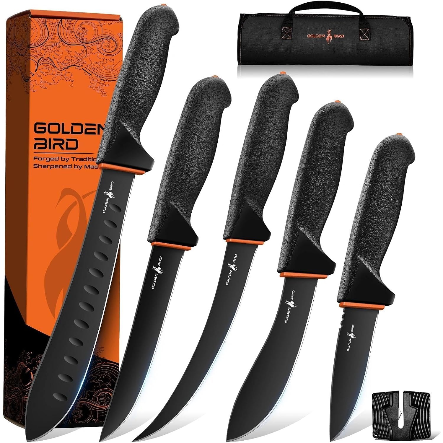 Butcher Knife Set - Non-Slip Skinning Knife Set With Roll Bag, Professional Game Processing Knives Sets - Butcher & Skinning Boning Knives With German Stainless Steel, Gift For Men