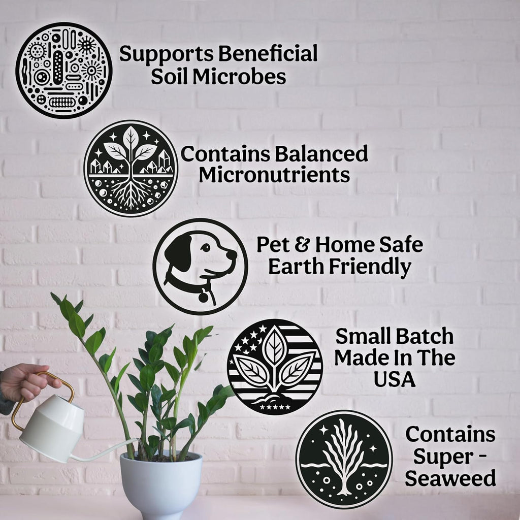 Organic Liquid Indoor Plant Food, Houseplant, Tropical & All-Purpose Indoor Plant Fertilizer, Organic Liquid Fertilizer 5-5-5 With Sea Kelp, 8Oz Treats 50 Gallons