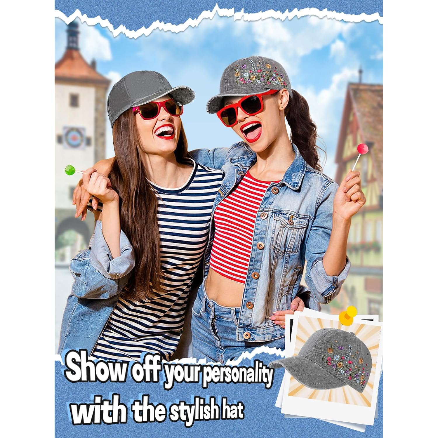 Biggun Trendy Embroidered Baseball Cap for Girls Women Men - Adjustable Soft Breathable Hats for Casual Wear