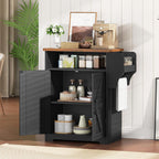 Coffee Bar Cabinet, Kitchen Island With Storage, Farmhouse Sideboard Buffet Cabinet With Dual-Purpose Floating Shelf And Hooks, For Restaurant, Living Room, Rustic Brown Kf22Br