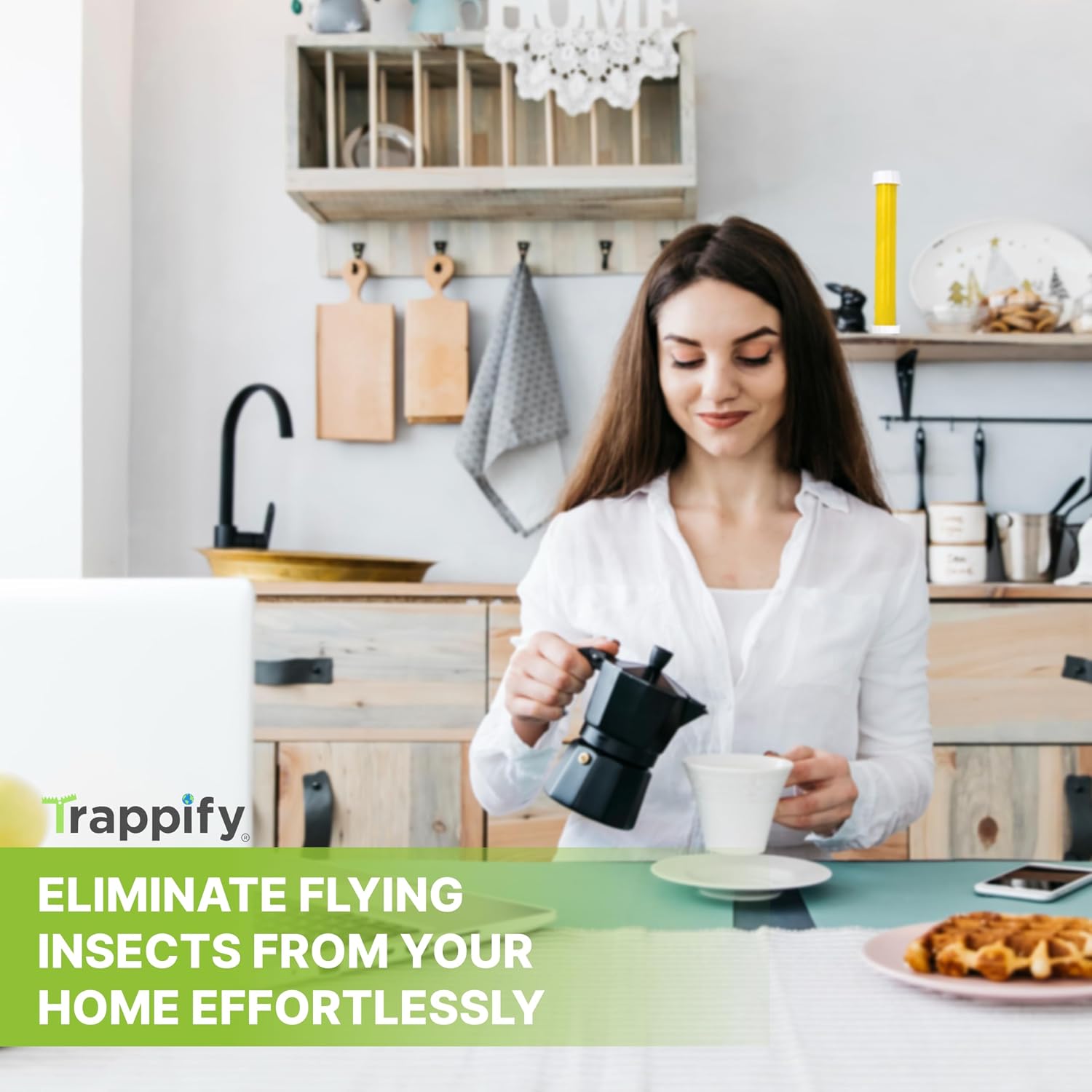 Trappify Hanging Fly Trap & Fruit Fly Traps For Indoors, Yellow, 2 Pack | Recycled Paper Stick With Ultra-Tacky Adhesive And Bait Cup, Hangs In Kitchens, Patios, Barns, Catches Flies And Gnats
