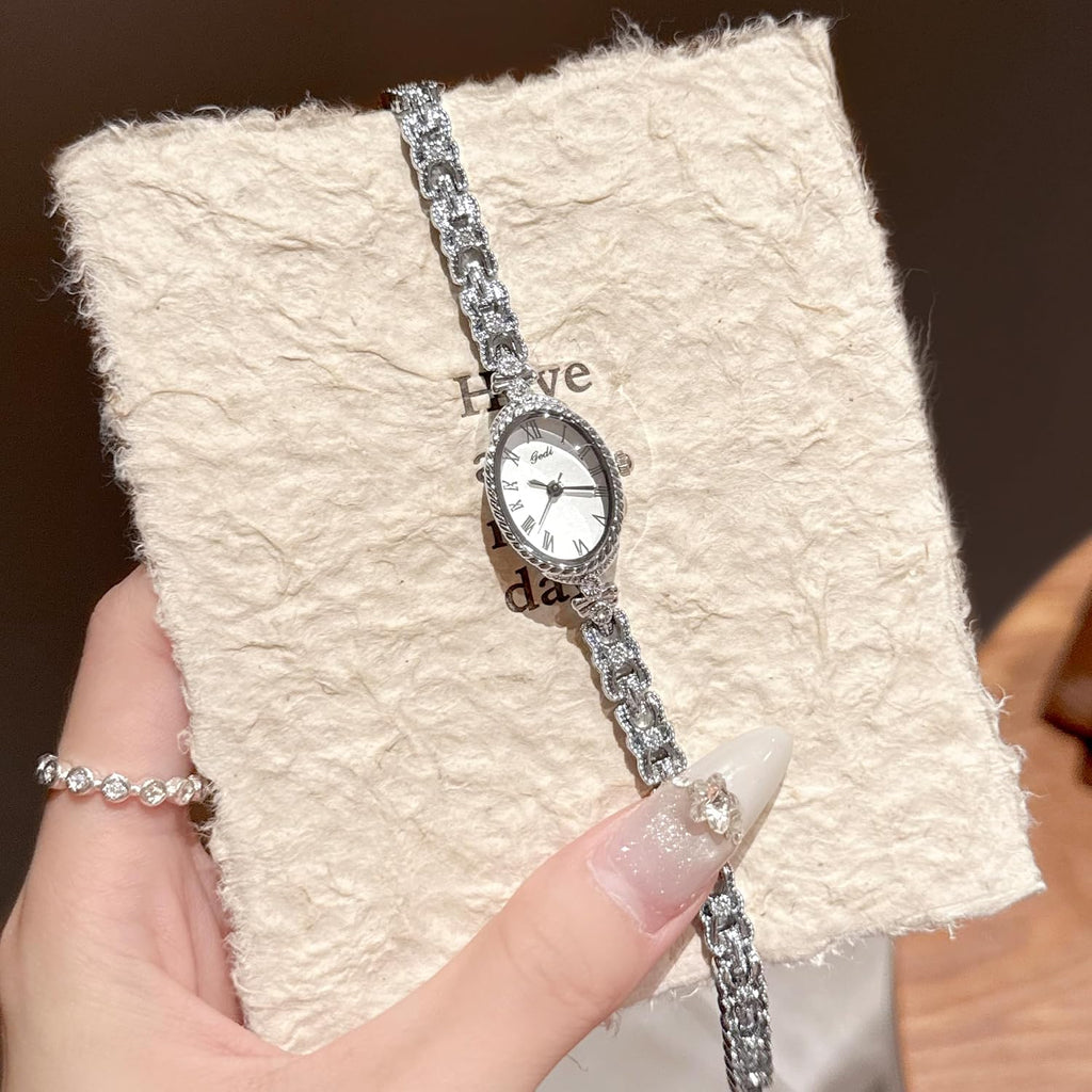 Fashion Vintage Gold Oval Quartz Watches For Women - Alloy Steel Band Slim Bracelet - Roman Numerals Numbers - Dainty Elegant Dress Wristwatch Waterproof