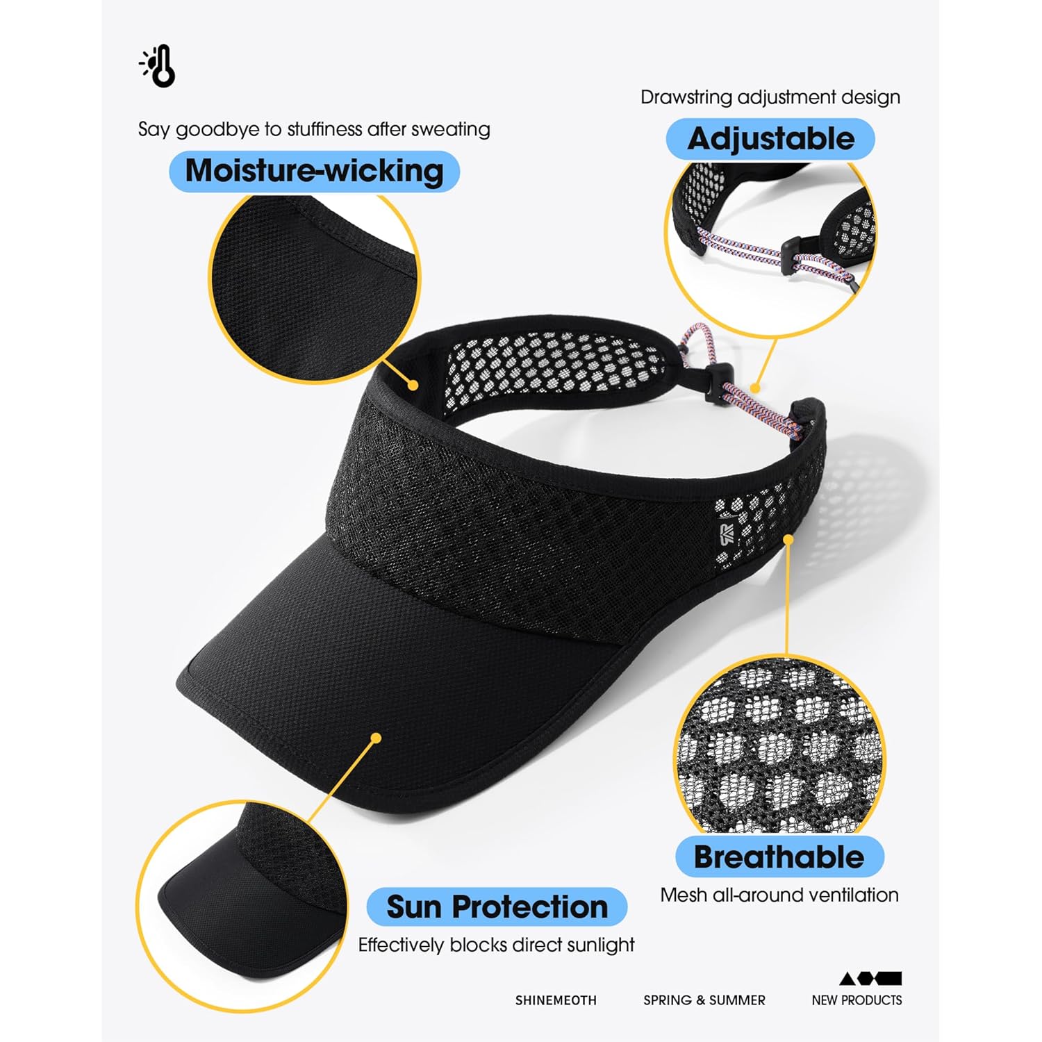 SUNMECI Mesh Breathable Sports Visor - Men Women Adjustable Lightweight Quick Dry Sun Hat for Tennis, Golf, Running