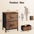 WLIVE Night Stand, Small Dresser with 2 Drawers & Wooden Top, Nightstand with Fabric Bins, Bedside Table End Table for Bedroom, Closet, Entryway, College Dorm, Rustic Brown