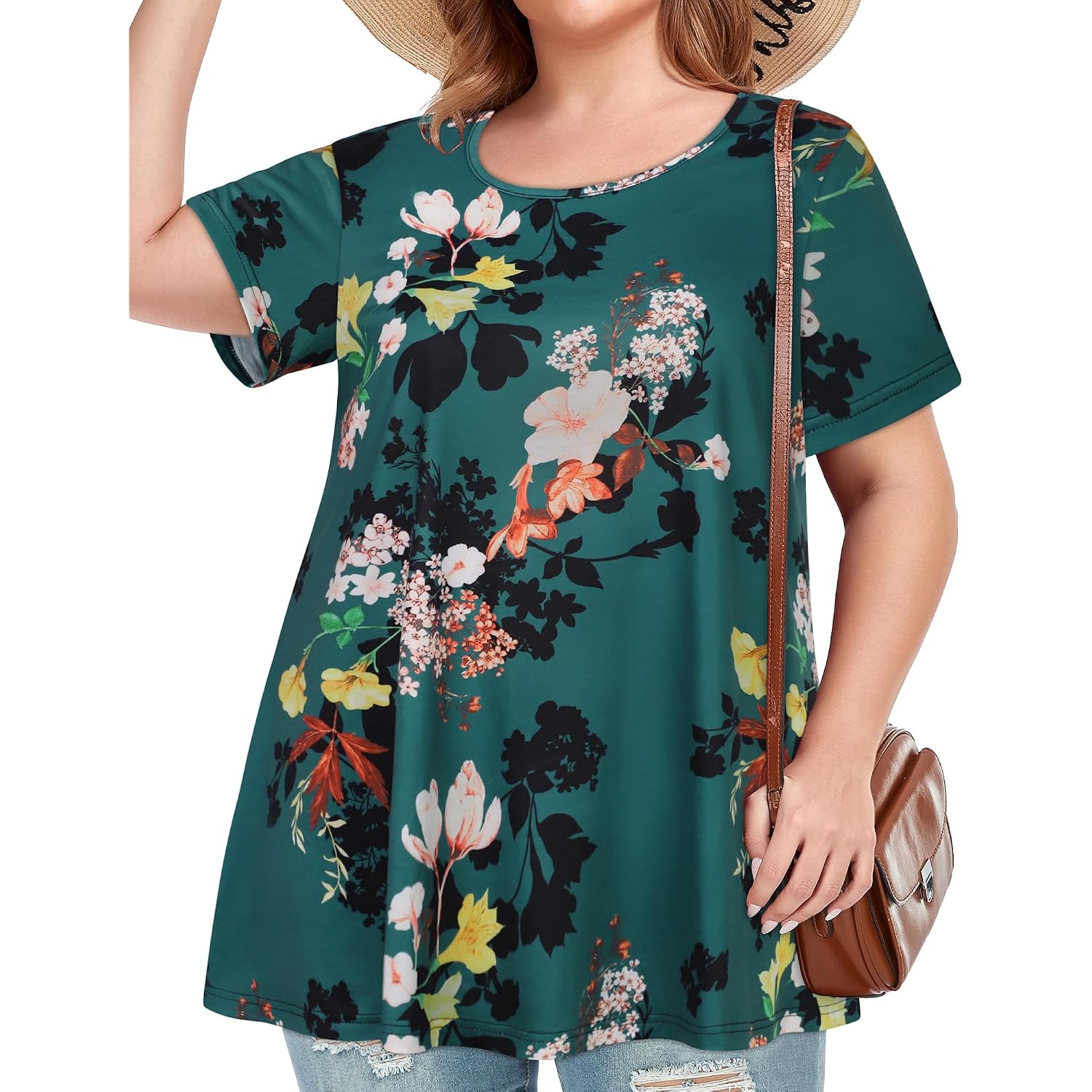 Plus Size Tops For Women Tunic Floral Casual Short Sleeves T Shirts Flowy Blouses 2026