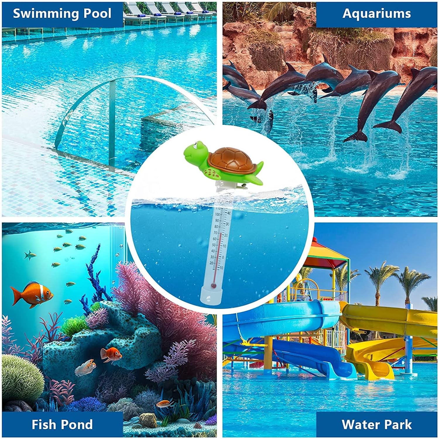 Floating Pool Thermometer, Large Display With String Easy To Read, Shatter Resistant, For Outdoor & Indoor Swimming Pools, Spas, Hot Tubs & Aquariums (Turtle)