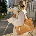 KALIDI PVC Tote Bag Women’s Kraft Paper Work Handbags Purses with Top Handle