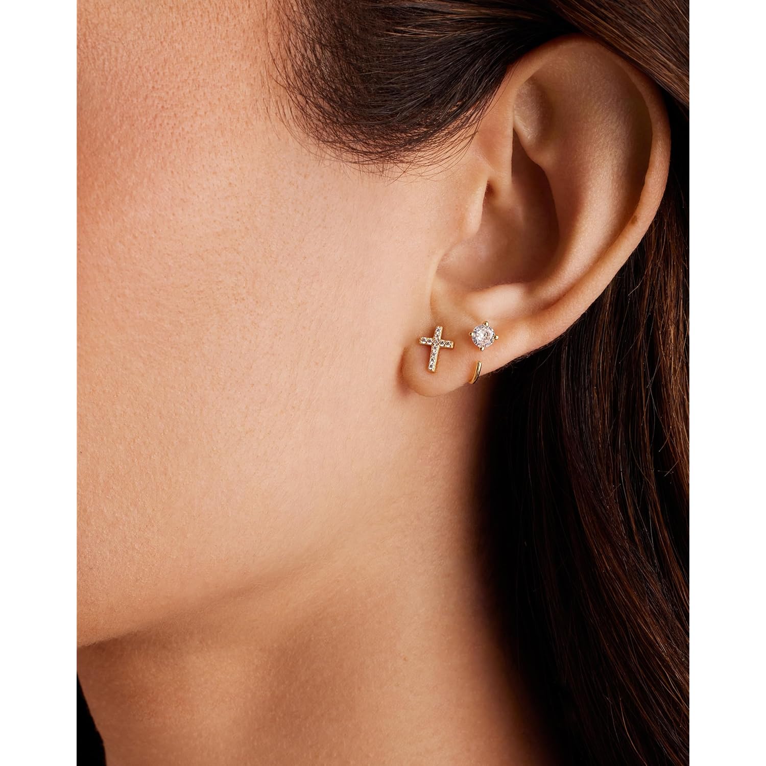 PAVOI 14K Gold Plated 925 Sterling Silver Posts Cross Earrings for Women | Small Religious Faith Cubic Zirconia Cross Studs Huggies Earrings