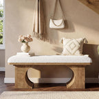 Tribesigns 47.24-Inch Upholstered Entryway Bench, Modern Rustic Shoe Bench With Soft Cushion And Curved Wooden Legs, End Of Bed Footrest For Bedroom, Foyer, Off-White And Brown
