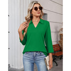 Lomon 3/4 Length Sleeve Womens Tops 2026 Spring Summer Collared Polo Shirts V Neck Casual Basic Polos Tees Shirt