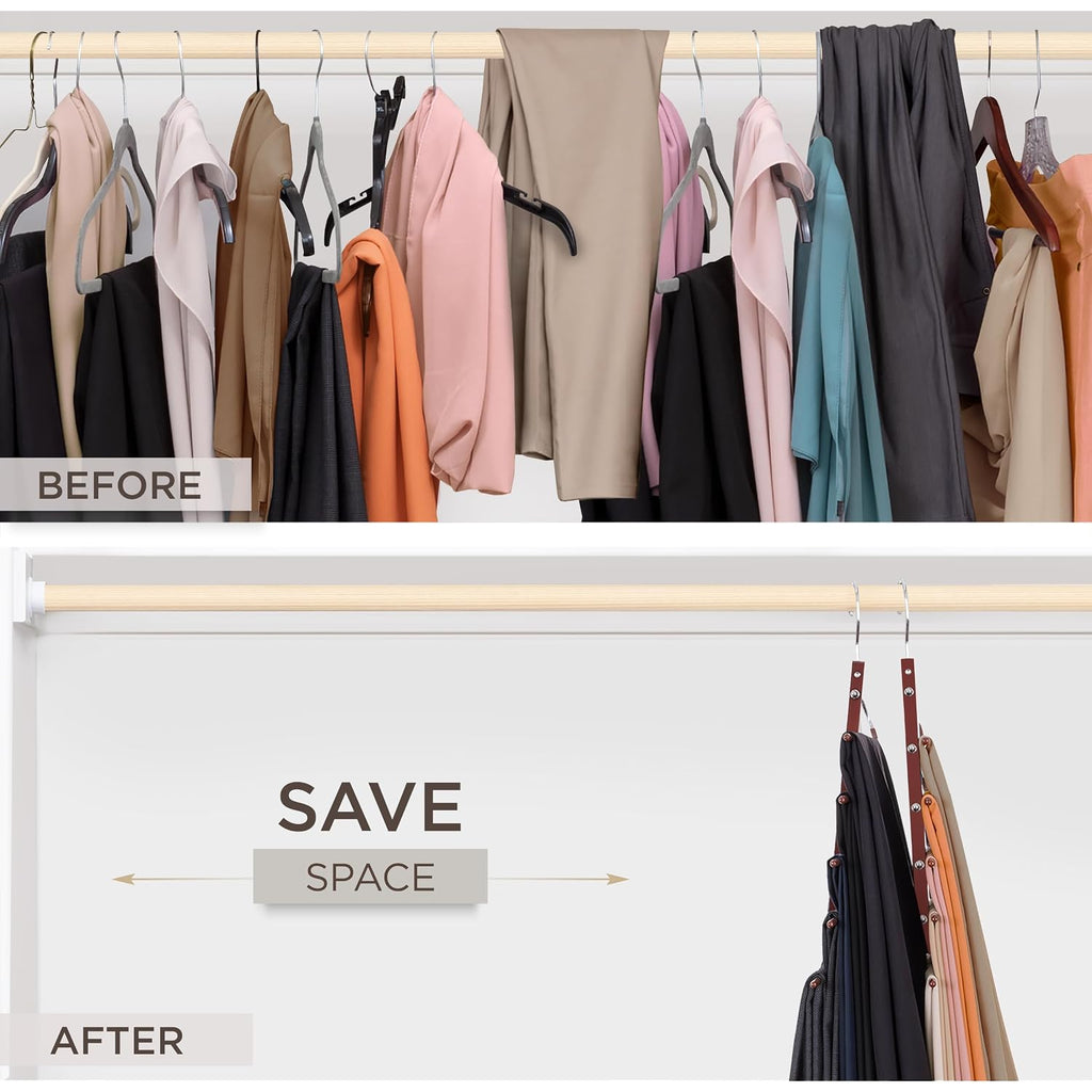 Pants Hangers Space Saving - 2 Pack European Beechwood Scarf And Jean Hangers - Closet Organizer And Space Saver Pant Rack, Leggings Hanger, And Scarf Holder With 360° Swivel Hook
