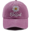 Embroidered Daisy Blessed Hat for Women Men, Adjustable Vintage Washed Cotton Christian Baseball Cap Pink