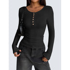 Zeagoo Womens Long Sleeve Henley T Shirts Button Ribbed Knit Slim Fitted Tee Tops Basic Casual Work Blouse Xs-Xxl