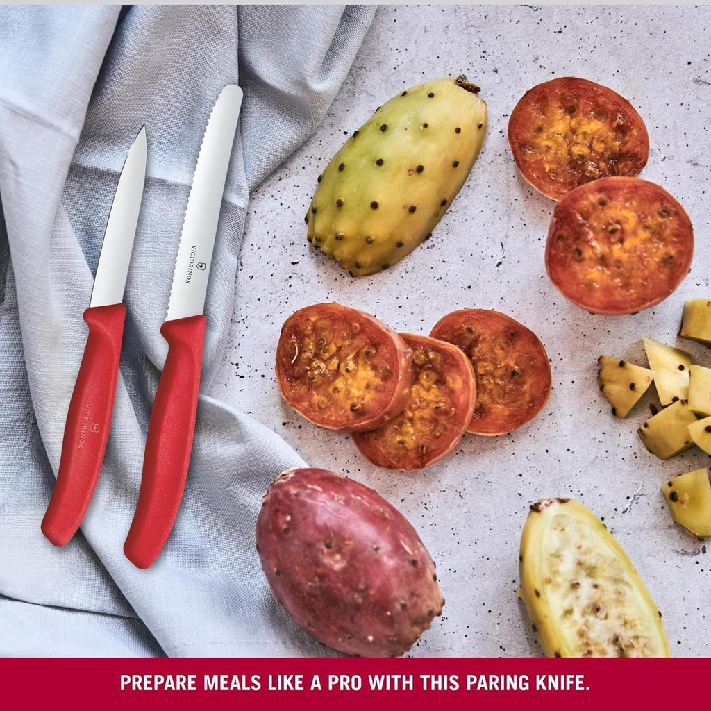 Victorinox Swiss Classic 2-Piece Paring Knife Set, Stainless Steel - Red | Includes 1 Serrated And 1 Straight Edge Blade, Dishwasher Safe With Ergonomic Handles For Precision Peeling And Trimming