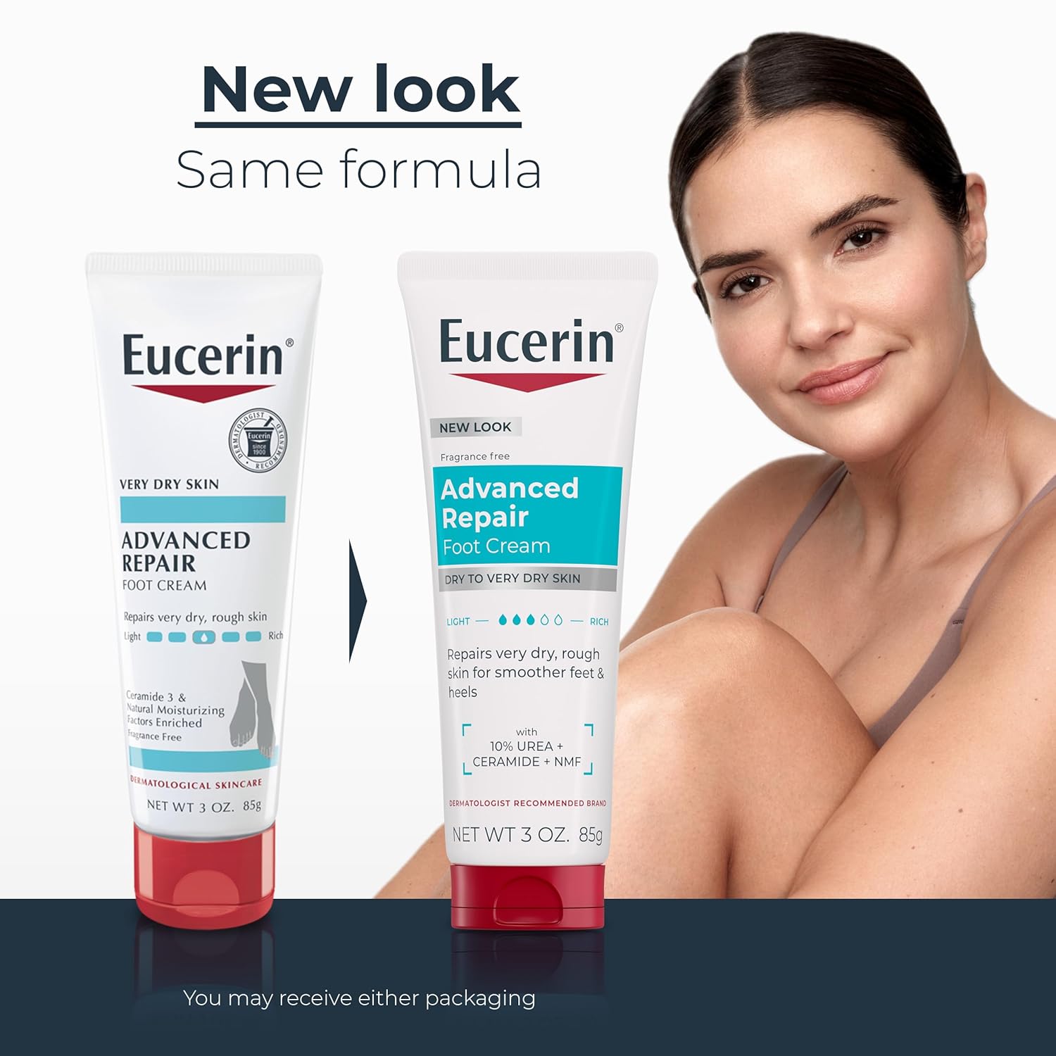 Eucerin Advanced Repair Foot Cream for Dry Feet and Heels, Repairs Very Dry, Rough Skin, Fragrance Free, Non Greasy, Fast Absorbing, Travel Size Lotion, 3 Oz Tube, Pack of 3