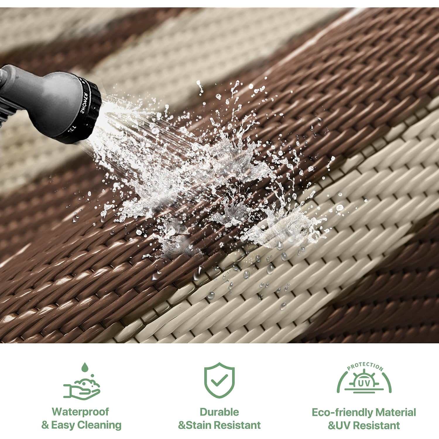 Genimo Outdoor Rug, Waterproof Plastic Rugs For Patio, 5'X8' Coffee Beige | Outside Larger Modern Carpet Mat For Porch Decor, Deck, Balcony, Camping, Rv, Backyard, Picnic, Beach, Reversible, Foldable