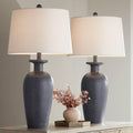 Glenwood 28" Tall 3-Way Table Lamps Set Of 2 Charcoal Gray Farmhouse Rustic | Country Cottage Living Room Bedroom Bedside Nightstand House Office Home Reading Kitchen Entryway White Shade