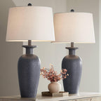 Glenwood 28" Tall 3-Way Table Lamps Set Of 2 Charcoal Gray Farmhouse Rustic | Country Cottage Living Room Bedroom Bedside Nightstand House Office Home Reading Kitchen Entryway White Shade